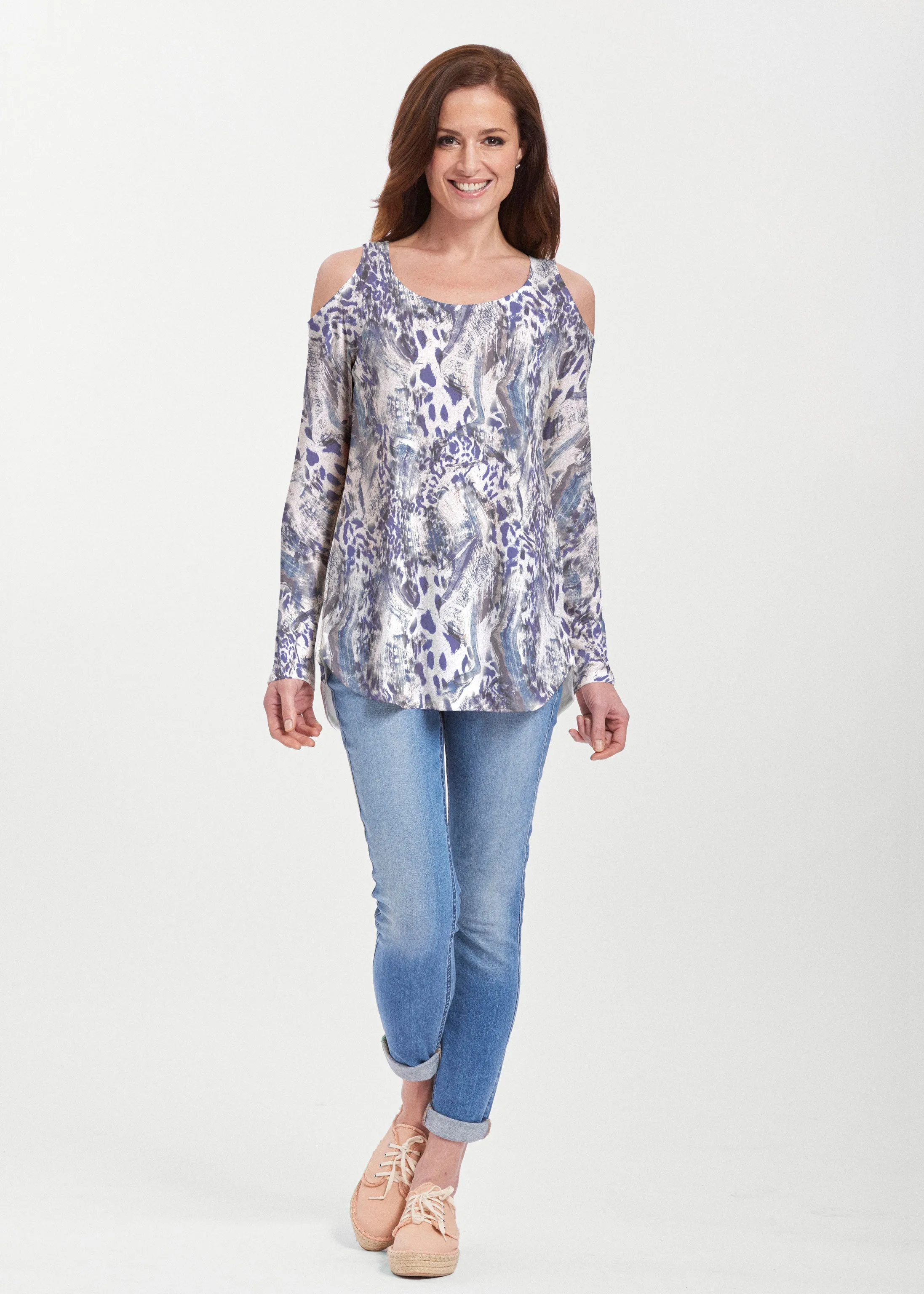 Abstract Leopard (7647) ~ Butterknit Cold Shoulder Tunic