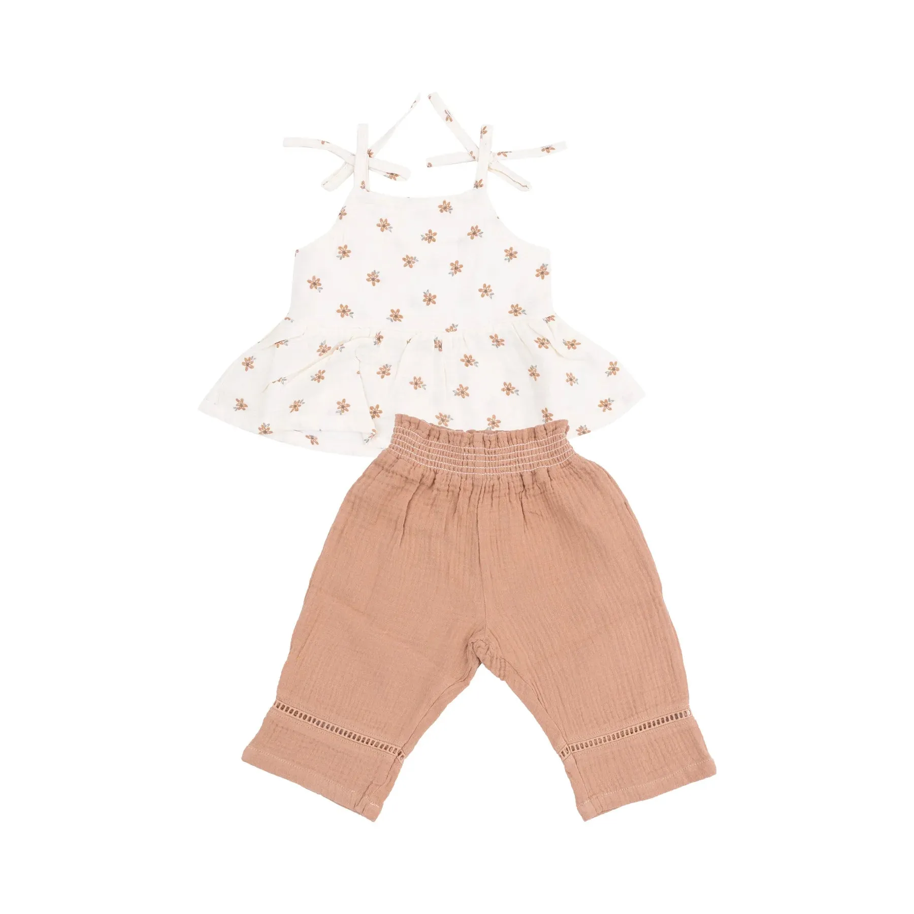 Angel Dear- Peplum Tank with Smocked Back and Smocked Waist Pants with Ladder Trim - Bitty Blooms