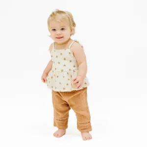 Angel Dear- Peplum Tank with Smocked Back and Smocked Waist Pants with Ladder Trim - Bitty Blooms