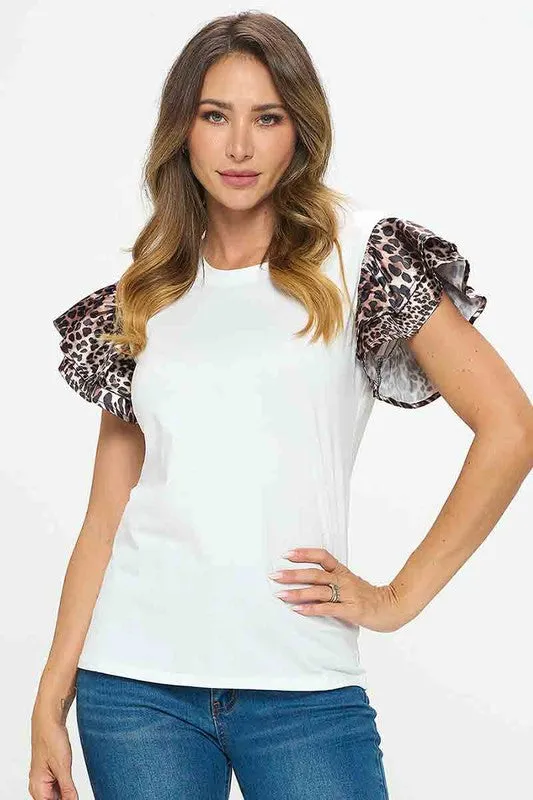 Animal Print Ruffle Top
