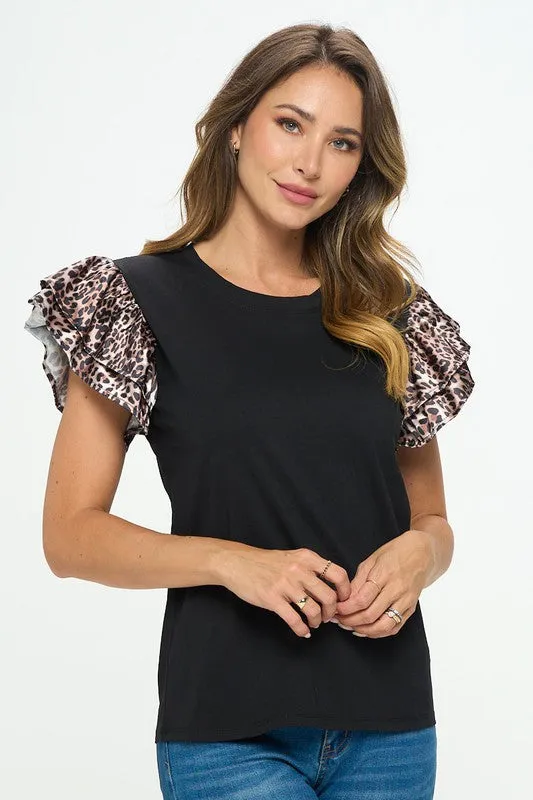 Animal Print Ruffle Top