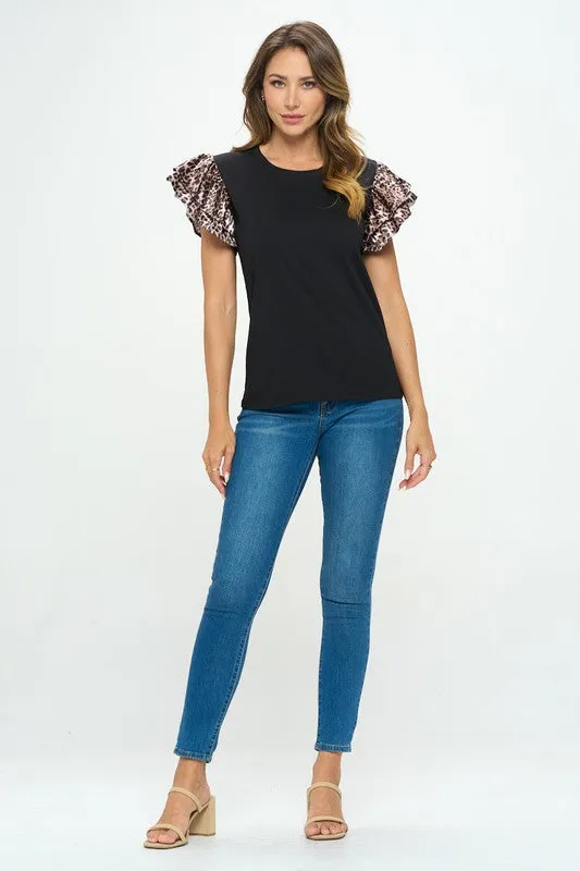 Animal Print Ruffle Top
