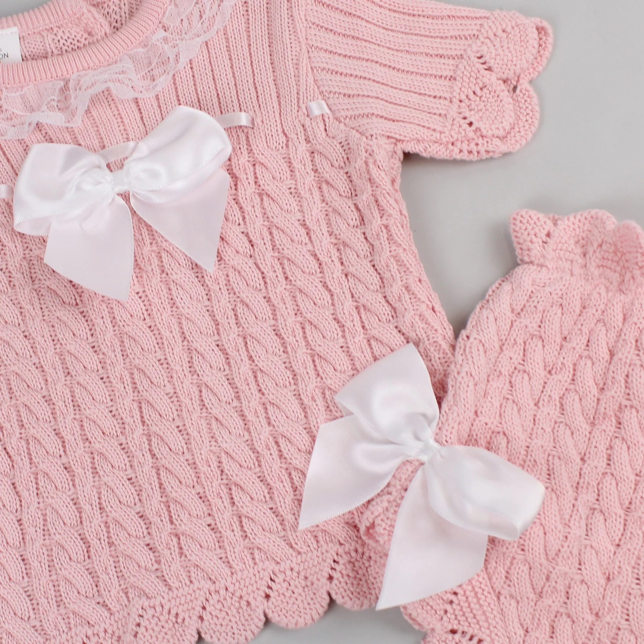 Baby Girls 2 Piece Knitted Outfit - Jam Pants and Top - Pink
