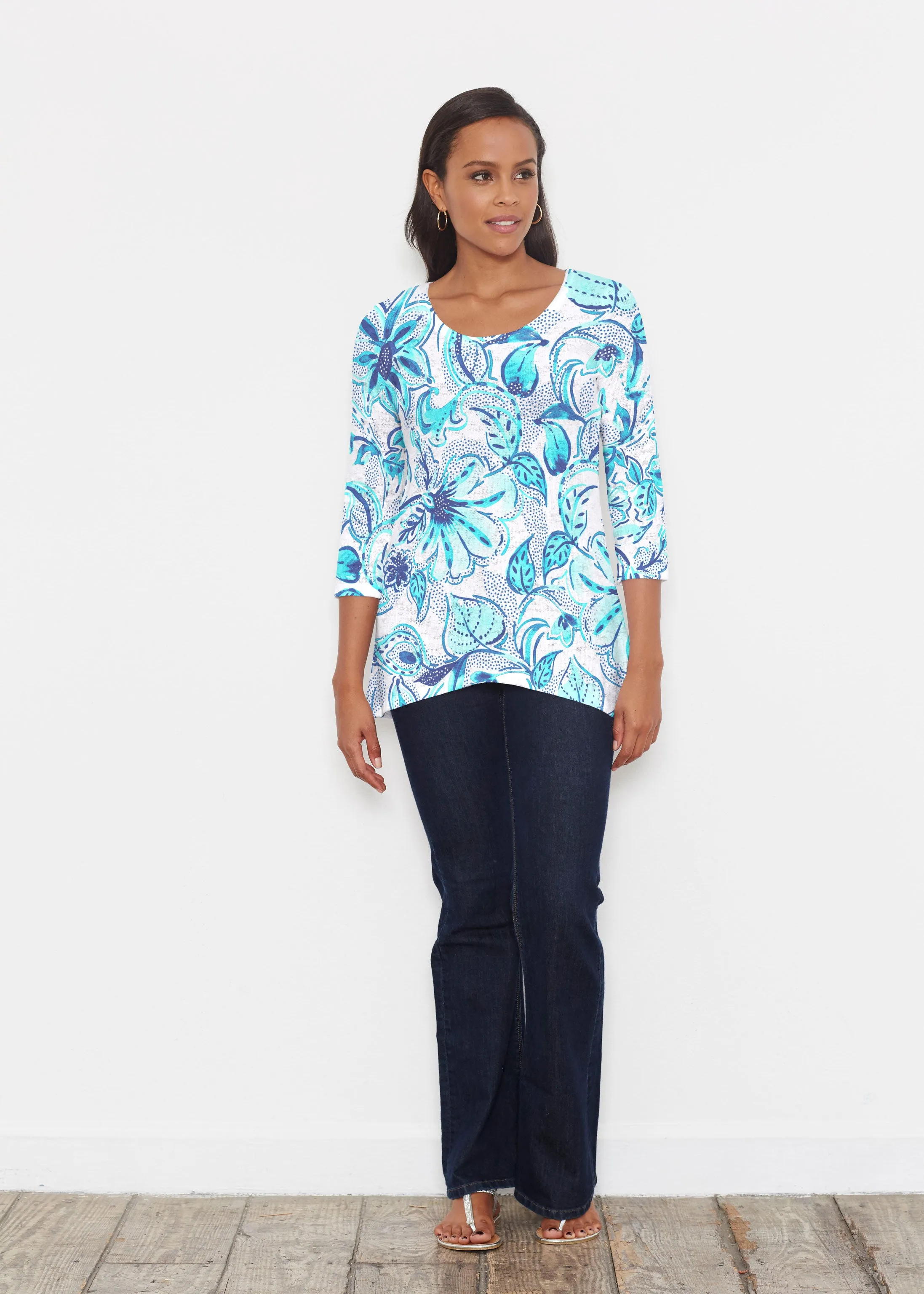 Baltic Watercolor Aqua (7696) ~ Katherine Hi-Lo Thermal Tunic