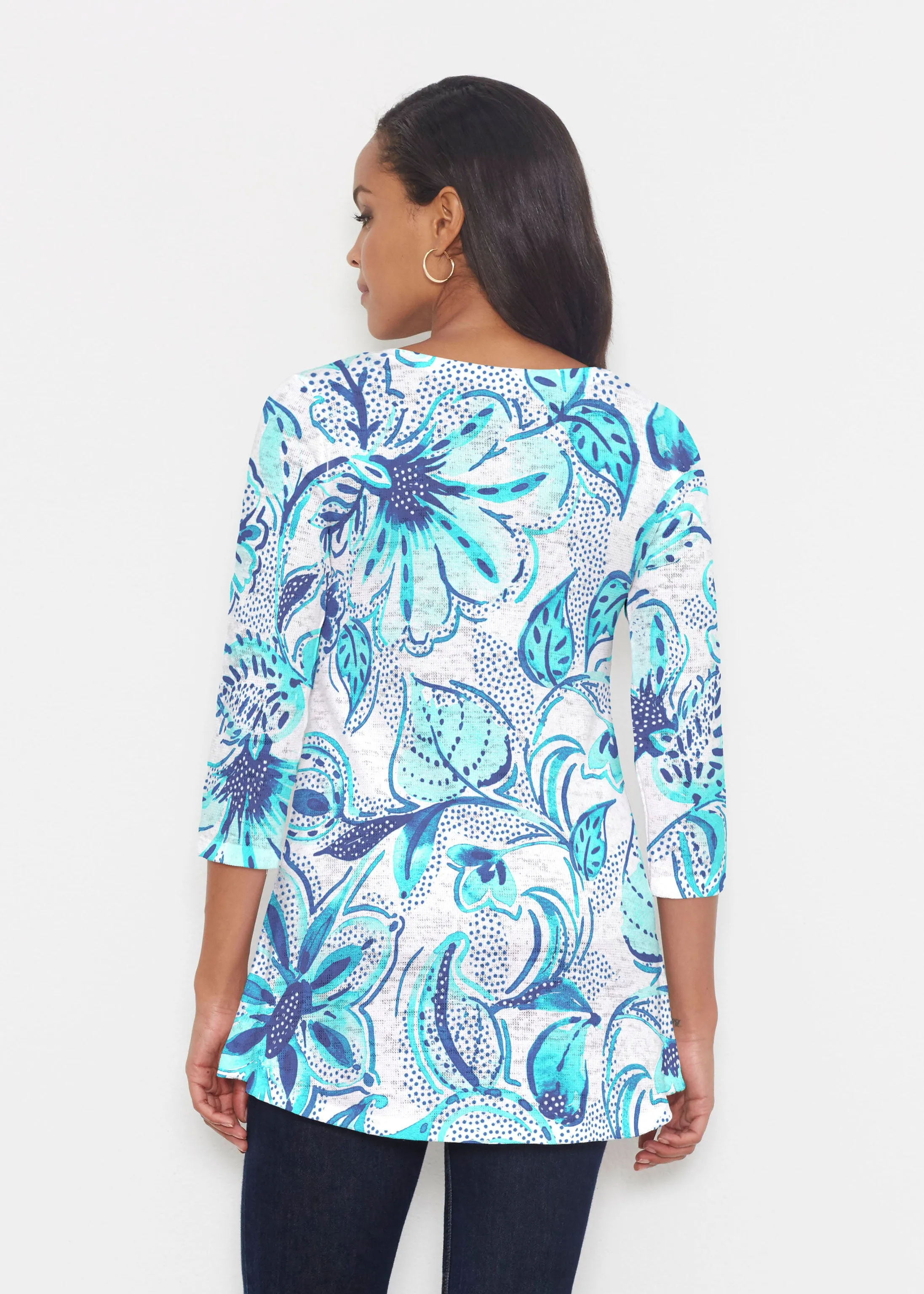 Baltic Watercolor Aqua (7696) ~ Katherine Hi-Lo Thermal Tunic