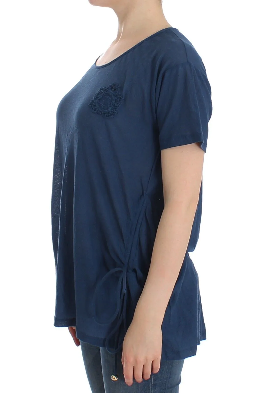 Beachwear Blue Cotton T-shirt Blouse Top