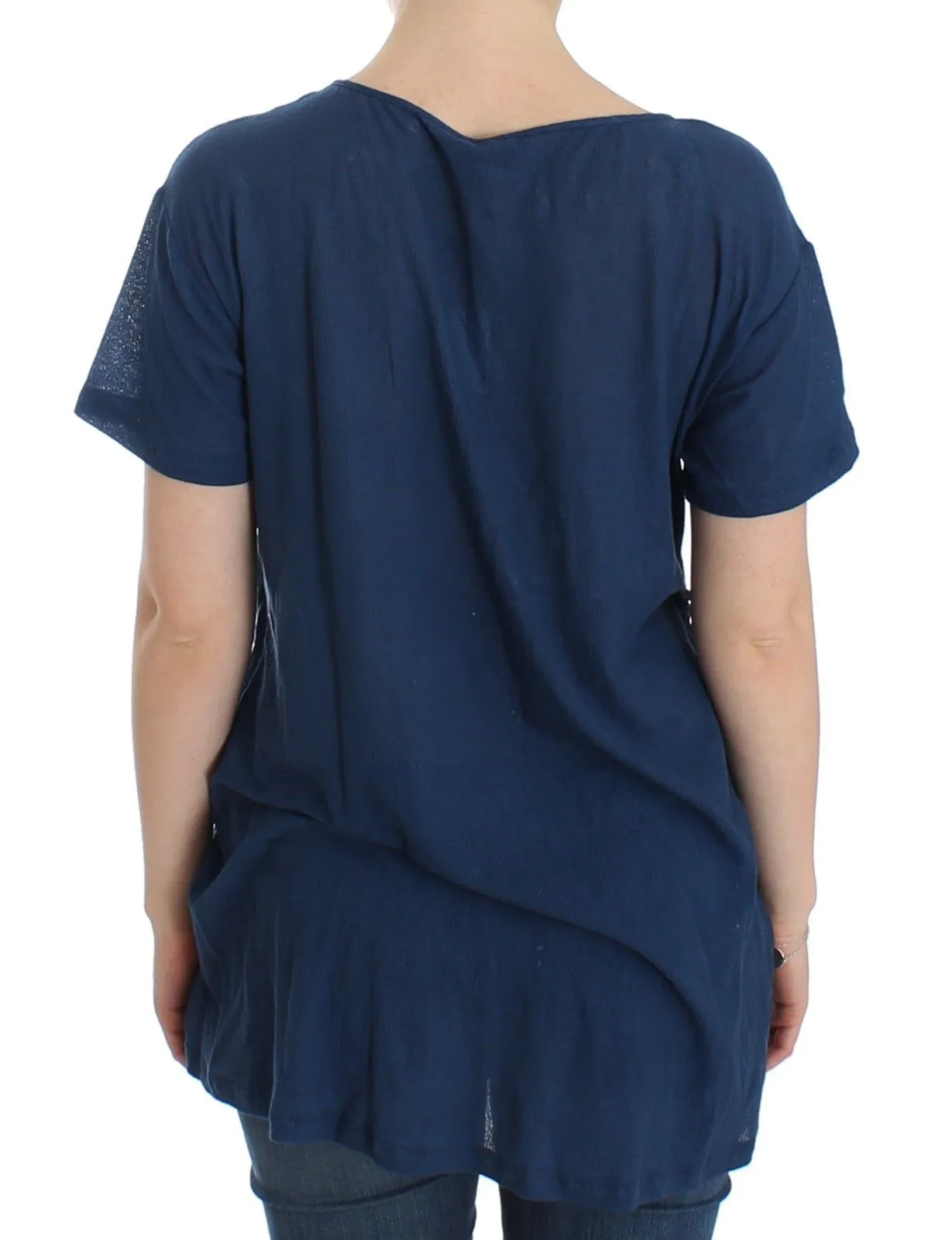 Beachwear Blue Cotton T-shirt Blouse Top