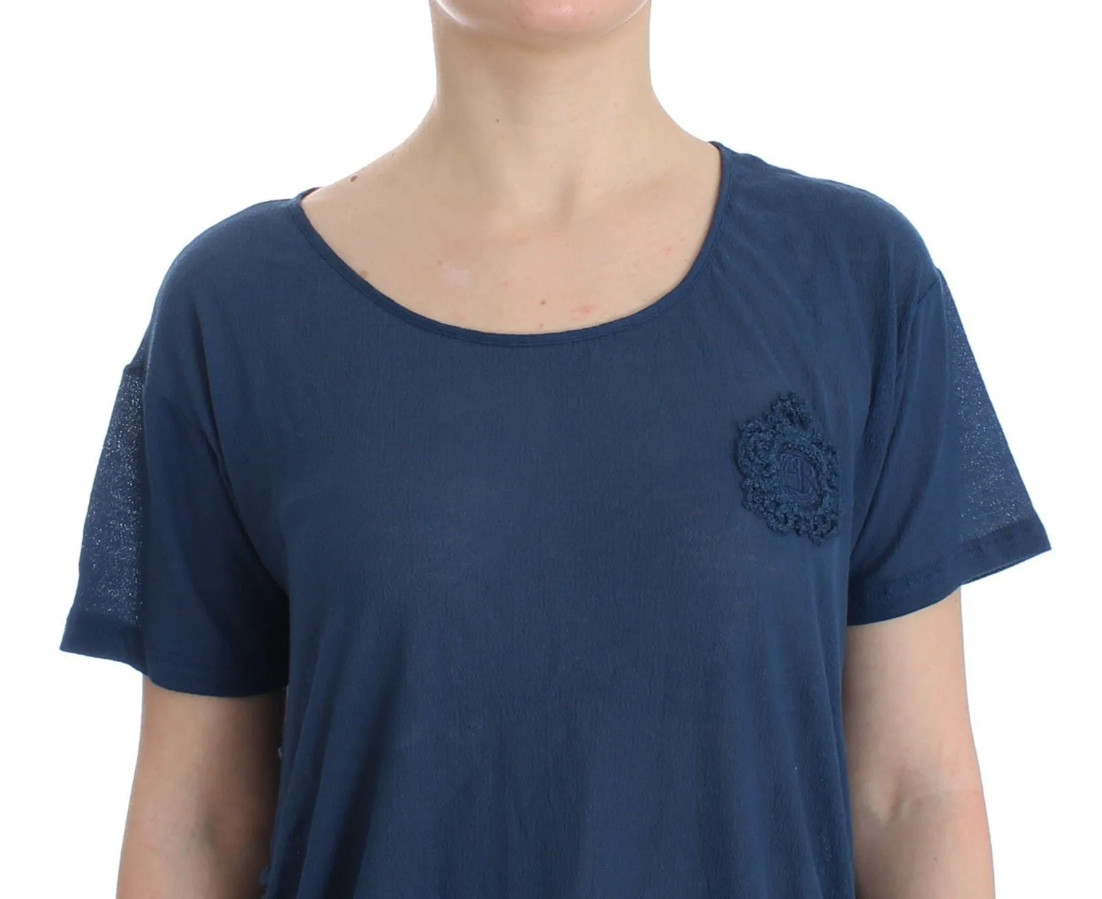 Beachwear Blue Cotton T-shirt Blouse Top