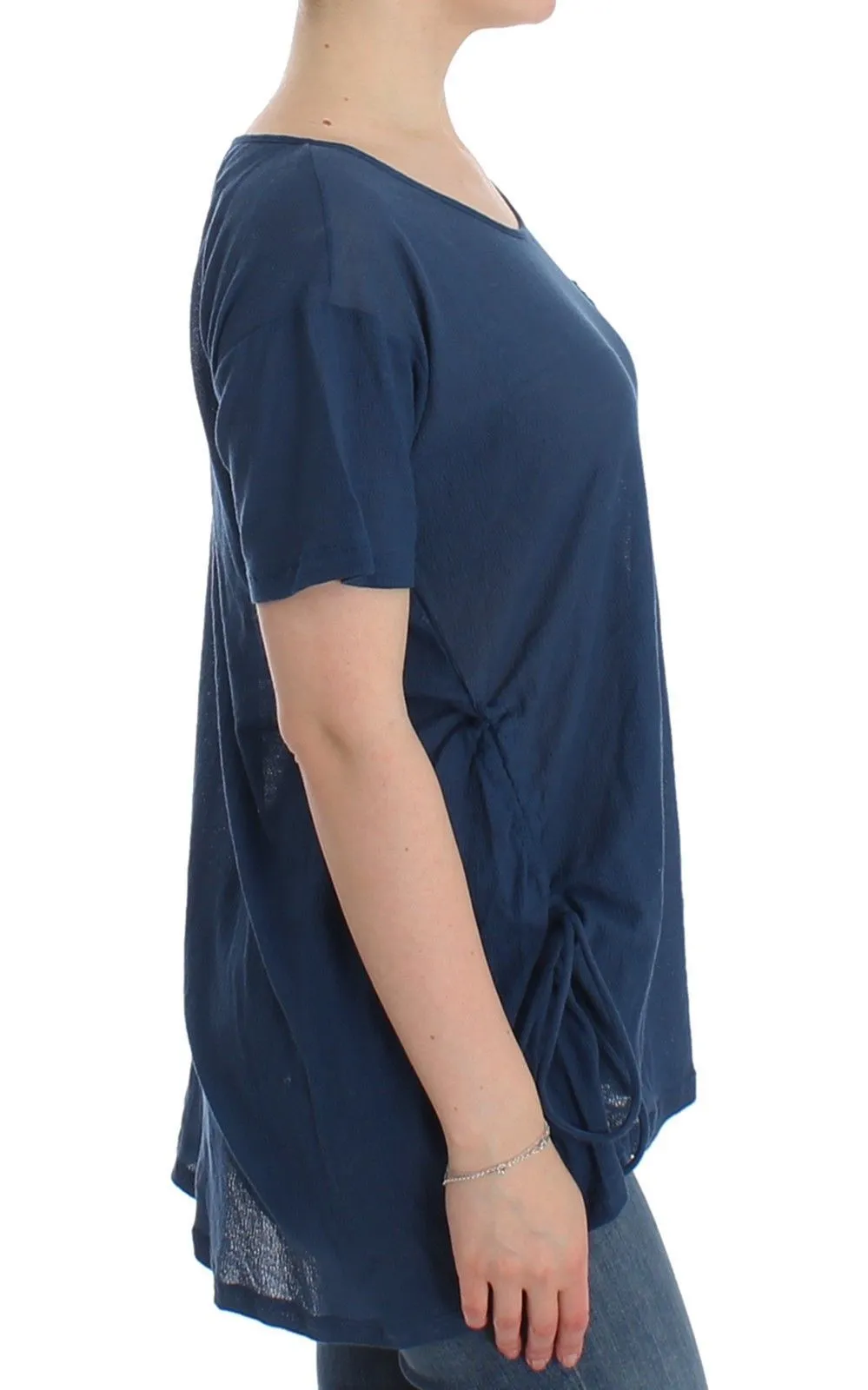 Beachwear Blue Cotton T-shirt Blouse Top