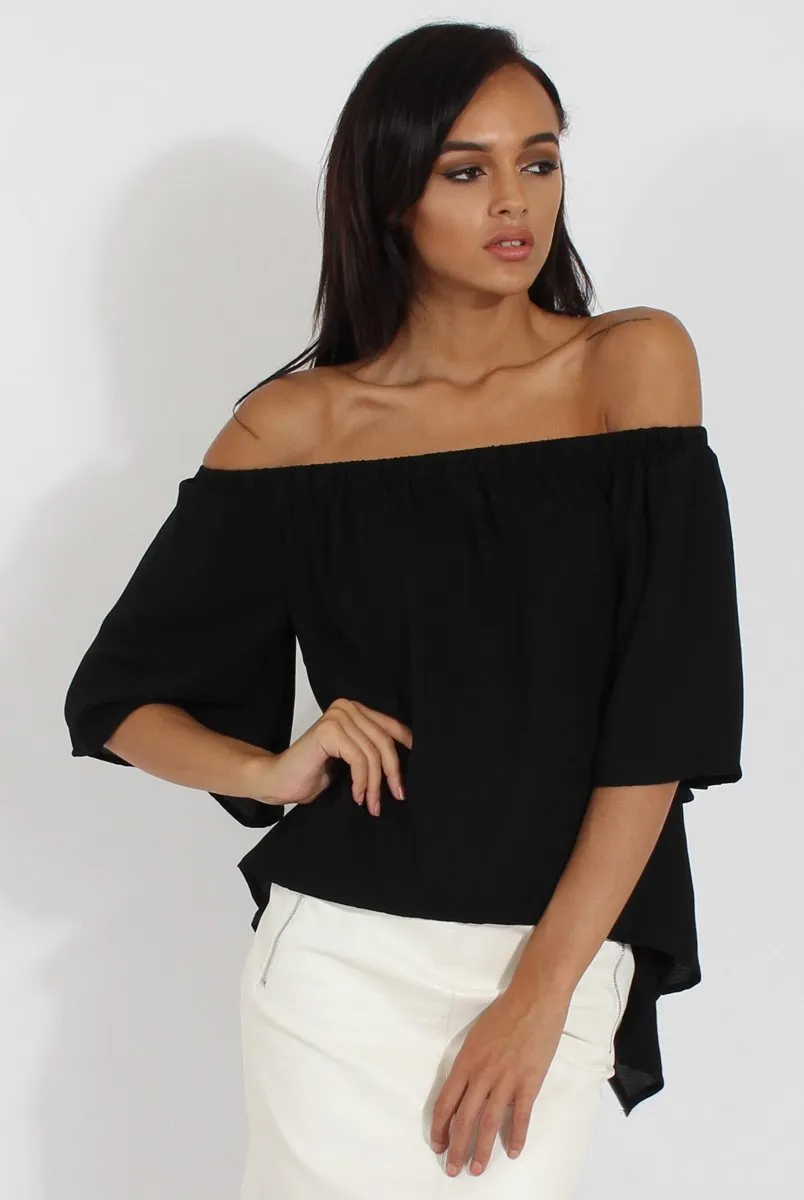 Black Bardot Split Back Dipped Hem Top - Cici