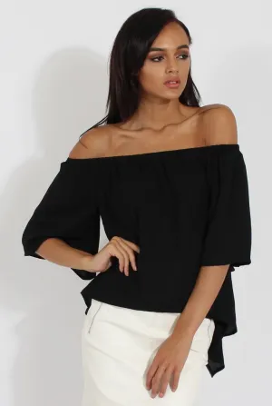 Black Bardot Split Back Dipped Hem Top - Cici