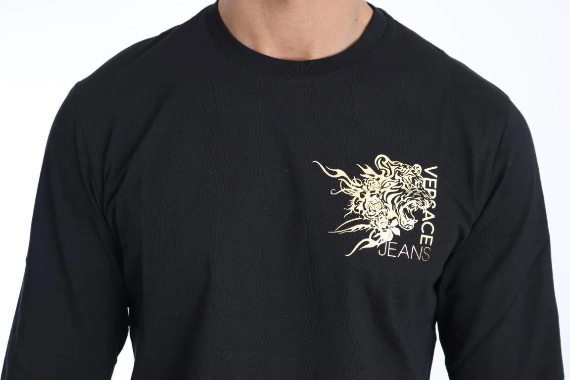 Black Cotton Gold Tiger Crewneck Pullover