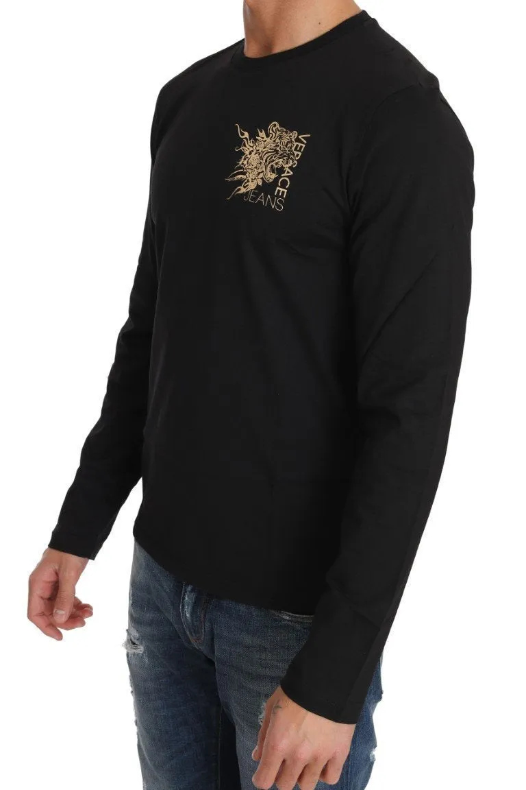 Black Cotton Gold Tiger Crewneck Pullover