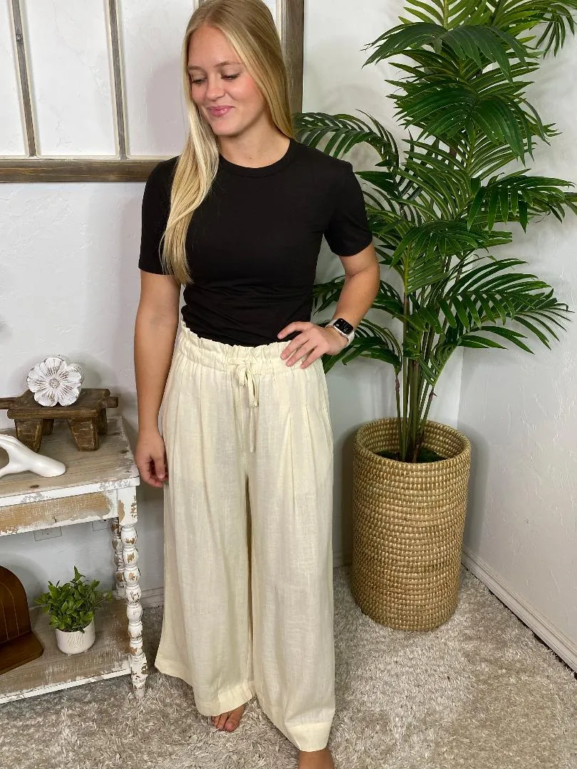 Black, Eggshell or Slate Blue Crop Wide Leg Pants