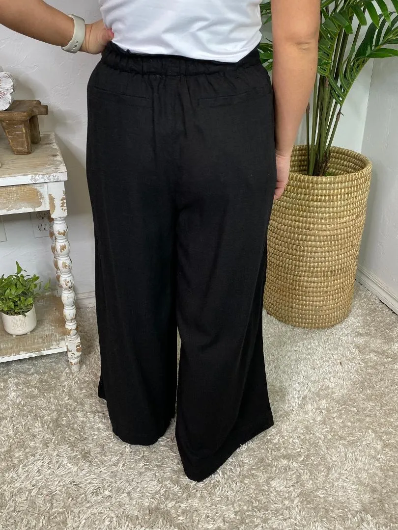 Black, Eggshell or Slate Blue Crop Wide Leg Pants