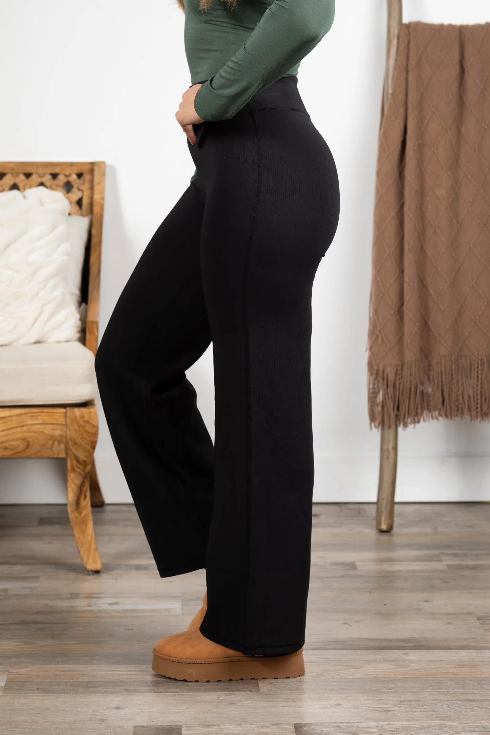 Black Jacquard Stripe Wide Leg Pant