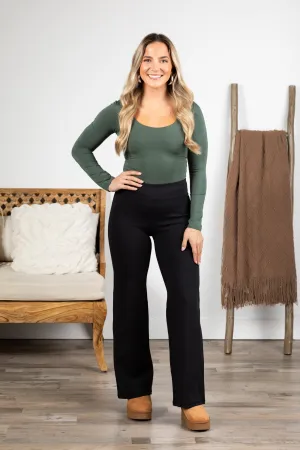 Black Jacquard Stripe Wide Leg Pant
