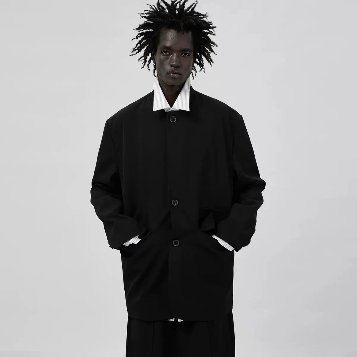 Black Stand-Up Collar Blazer