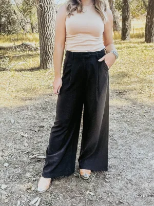 Black Wide Leg Woven Pants