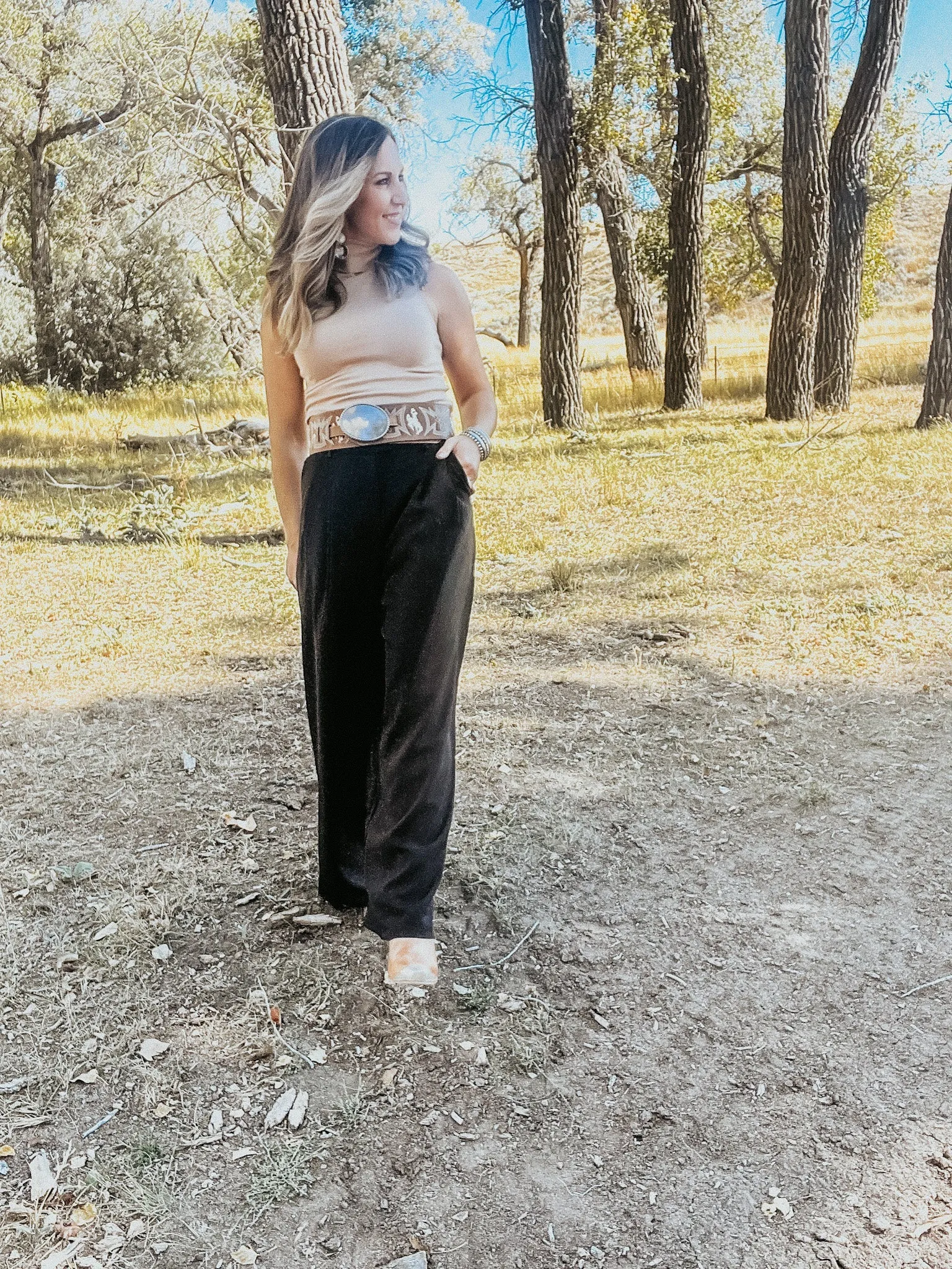 Black Wide Leg Woven Pants