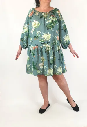 Blue floral oversize long sleeve floaty dress size L, best fits 16-18