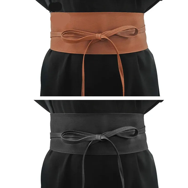 Boho Wrap Waist Belt with Bowknot: Faux Leather Cinch Belt for Women
