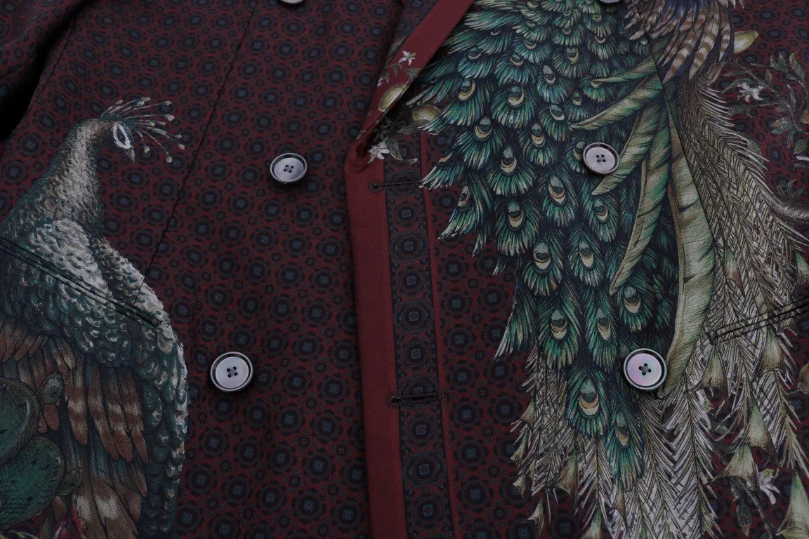 Bordeaux Peacock Silk Slim Fit Blazer Jacket