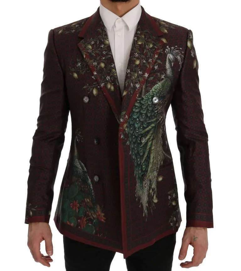 Bordeaux Peacock Silk Slim Fit Blazer Jacket
