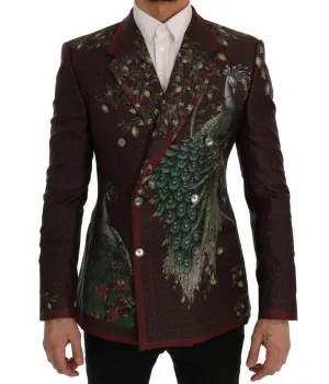 Bordeaux Peacock Silk Slim Fit Blazer Jacket