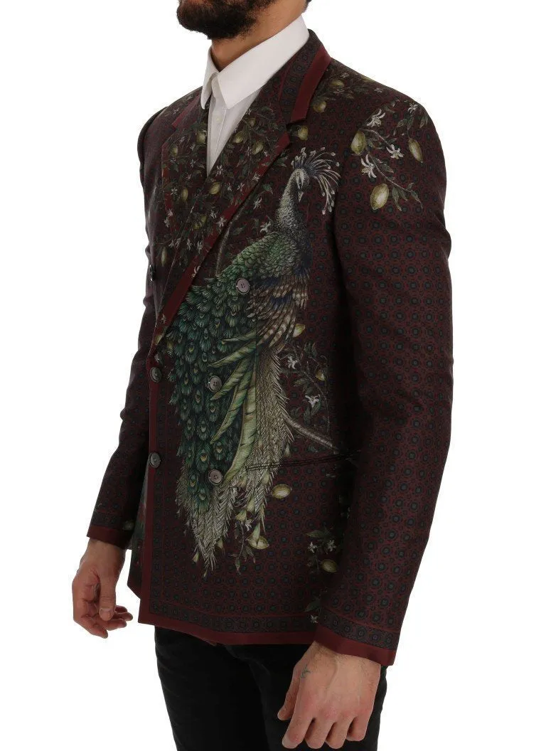 Bordeaux Peacock Silk Slim Fit Blazer Jacket