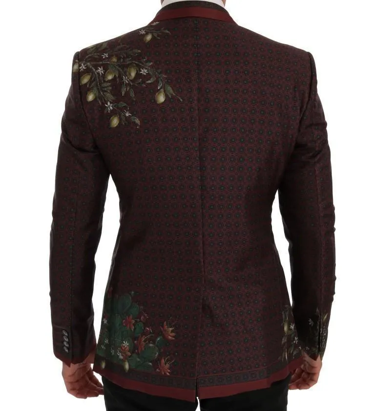 Bordeaux Peacock Silk Slim Fit Blazer Jacket