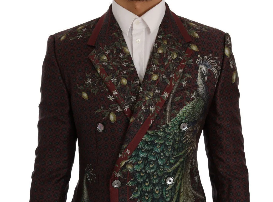 Bordeaux Peacock Silk Slim Fit Blazer Jacket