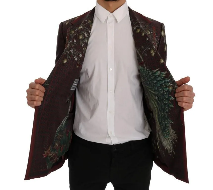 Bordeaux Peacock Silk Slim Fit Blazer Jacket