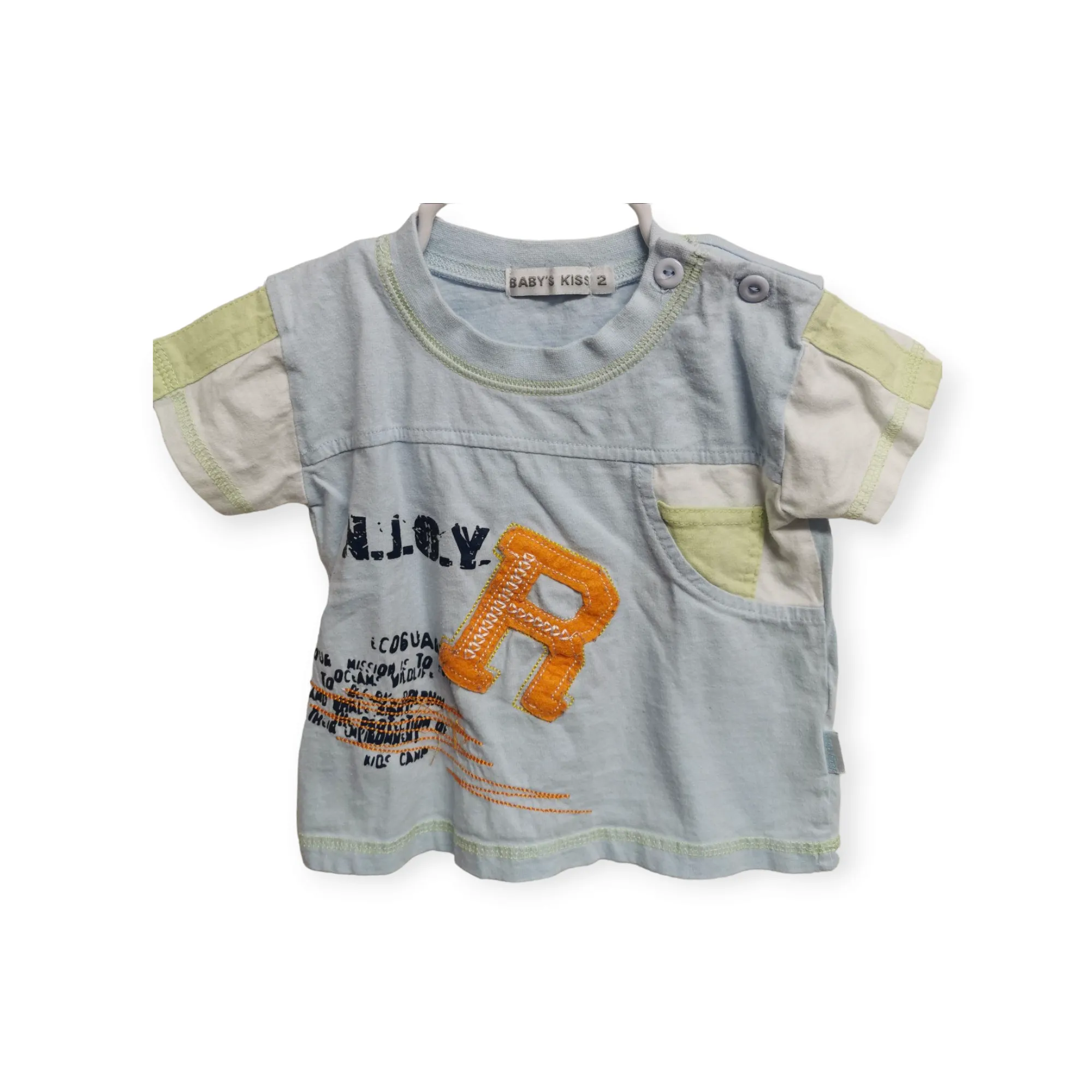 BOY SIZE 2 YEARS - BABY'S KISS, Soft Cotton, Graphic T-shirt EUC B49