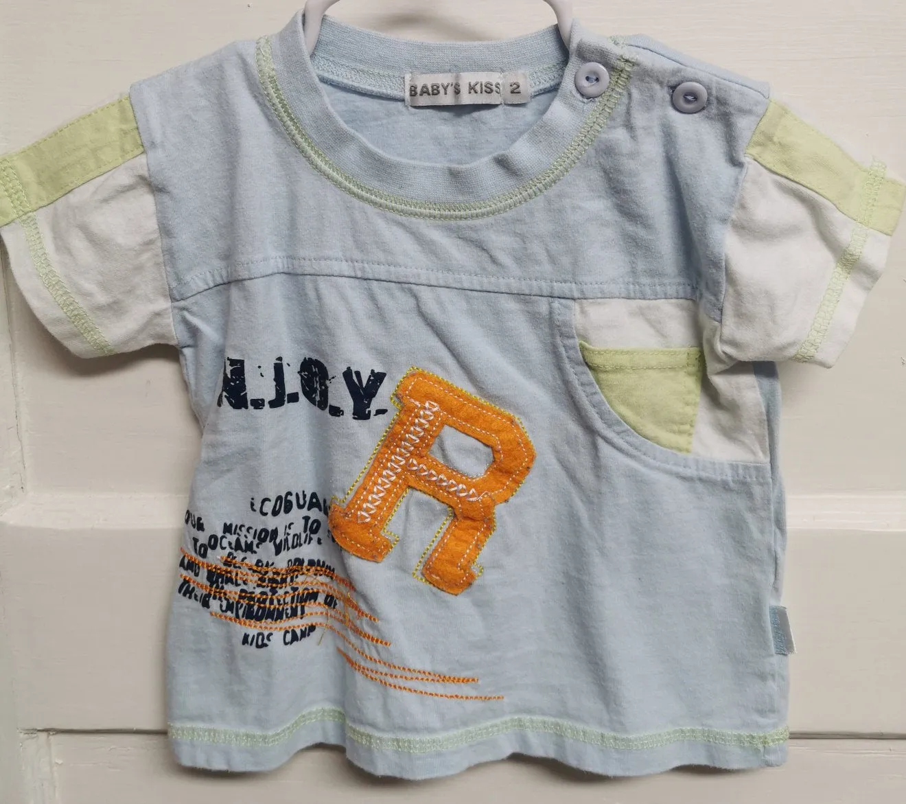 BOY SIZE 2 YEARS - BABY'S KISS, Soft Cotton, Graphic T-shirt EUC B49