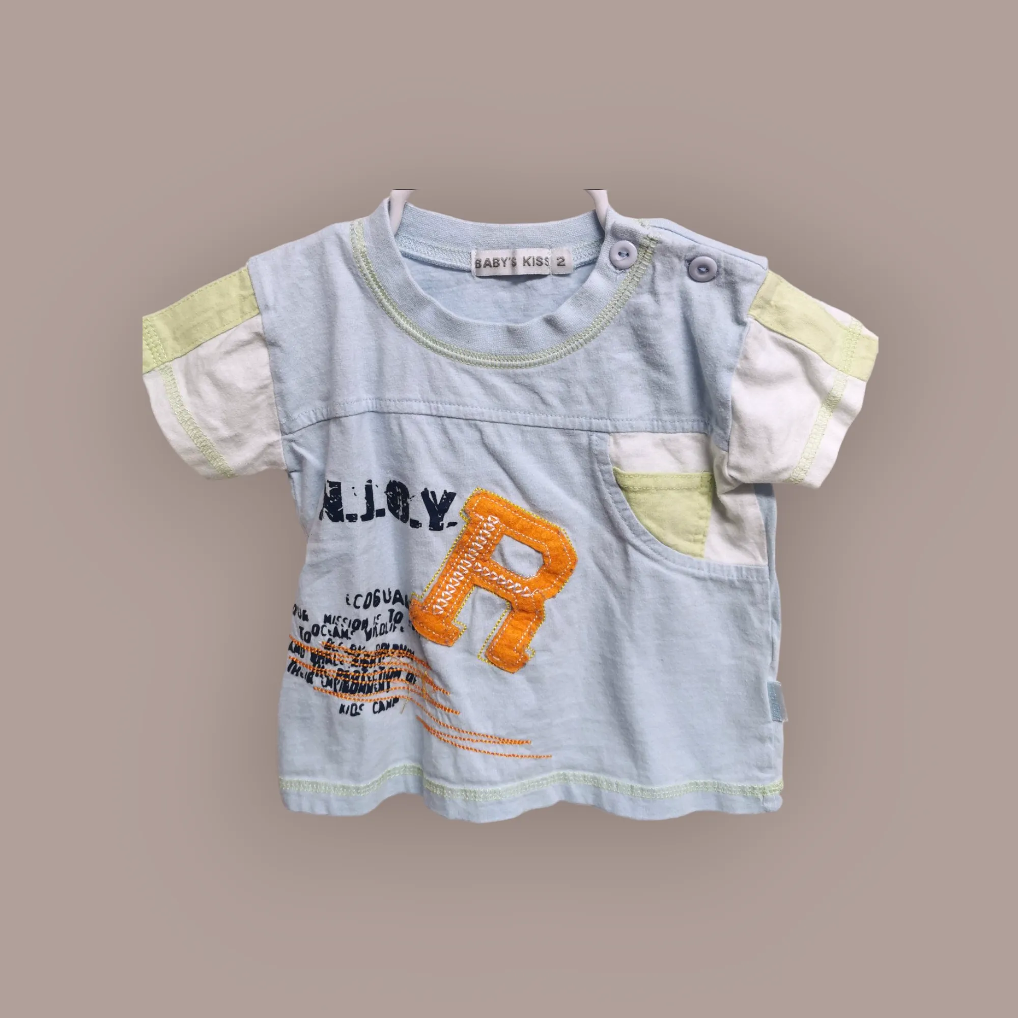 BOY SIZE 2 YEARS - BABY'S KISS, Soft Cotton, Graphic T-shirt EUC B49