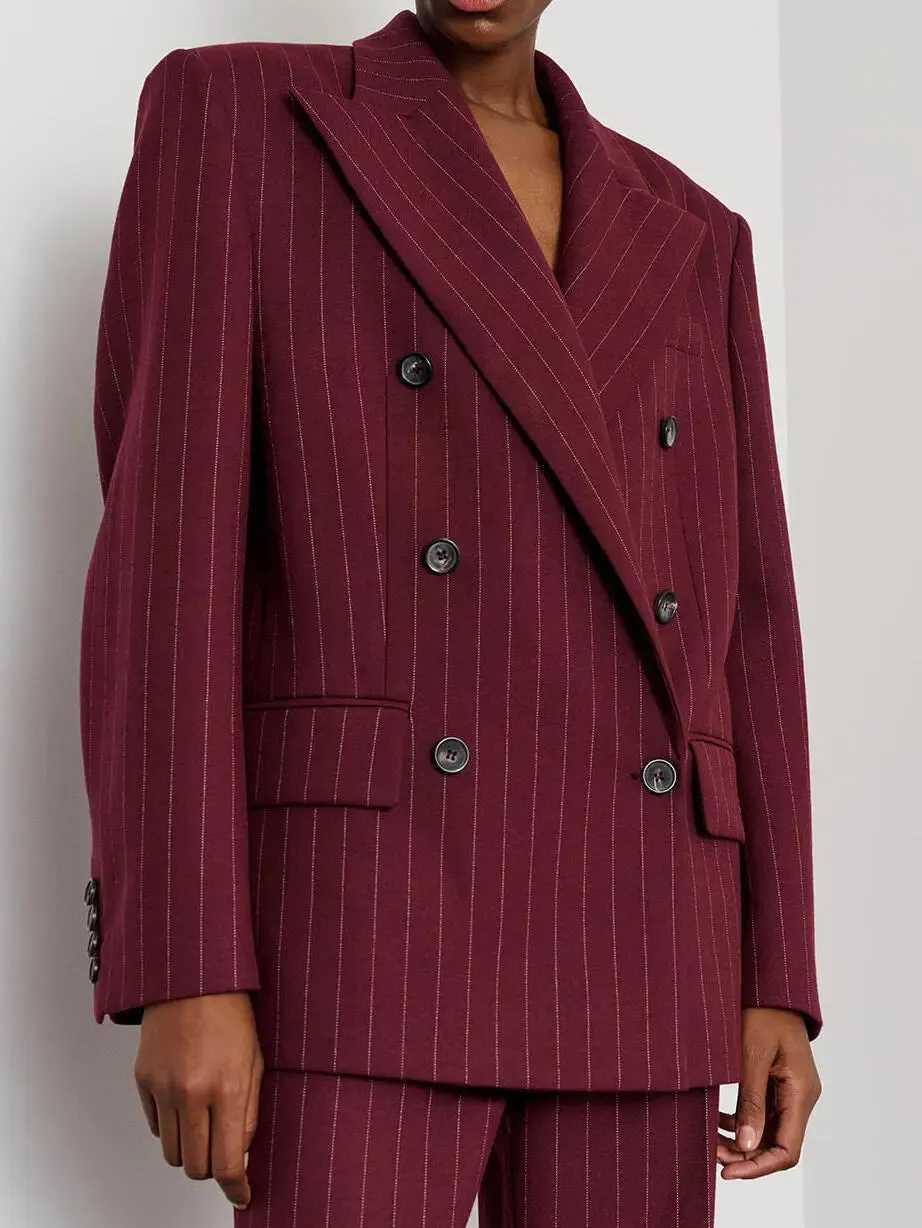 Burgundy Striped Suit - Jacket  High-Waisted Pants Set