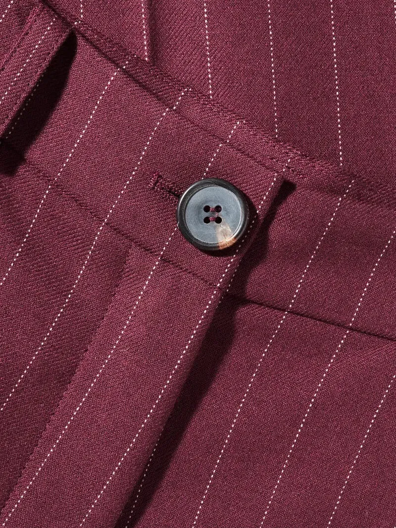 Burgundy Striped Suit - Jacket  High-Waisted Pants Set