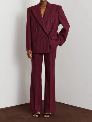 Burgundy Striped Suit - Jacket  High-Waisted Pants Set