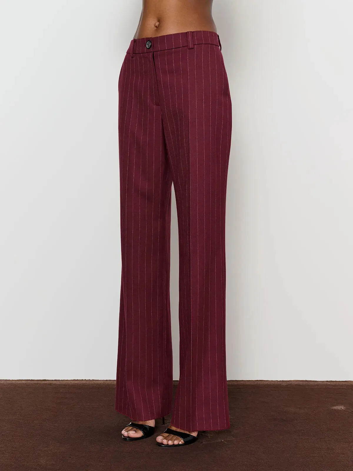 Burgundy Striped Suit - Jacket  High-Waisted Pants Set