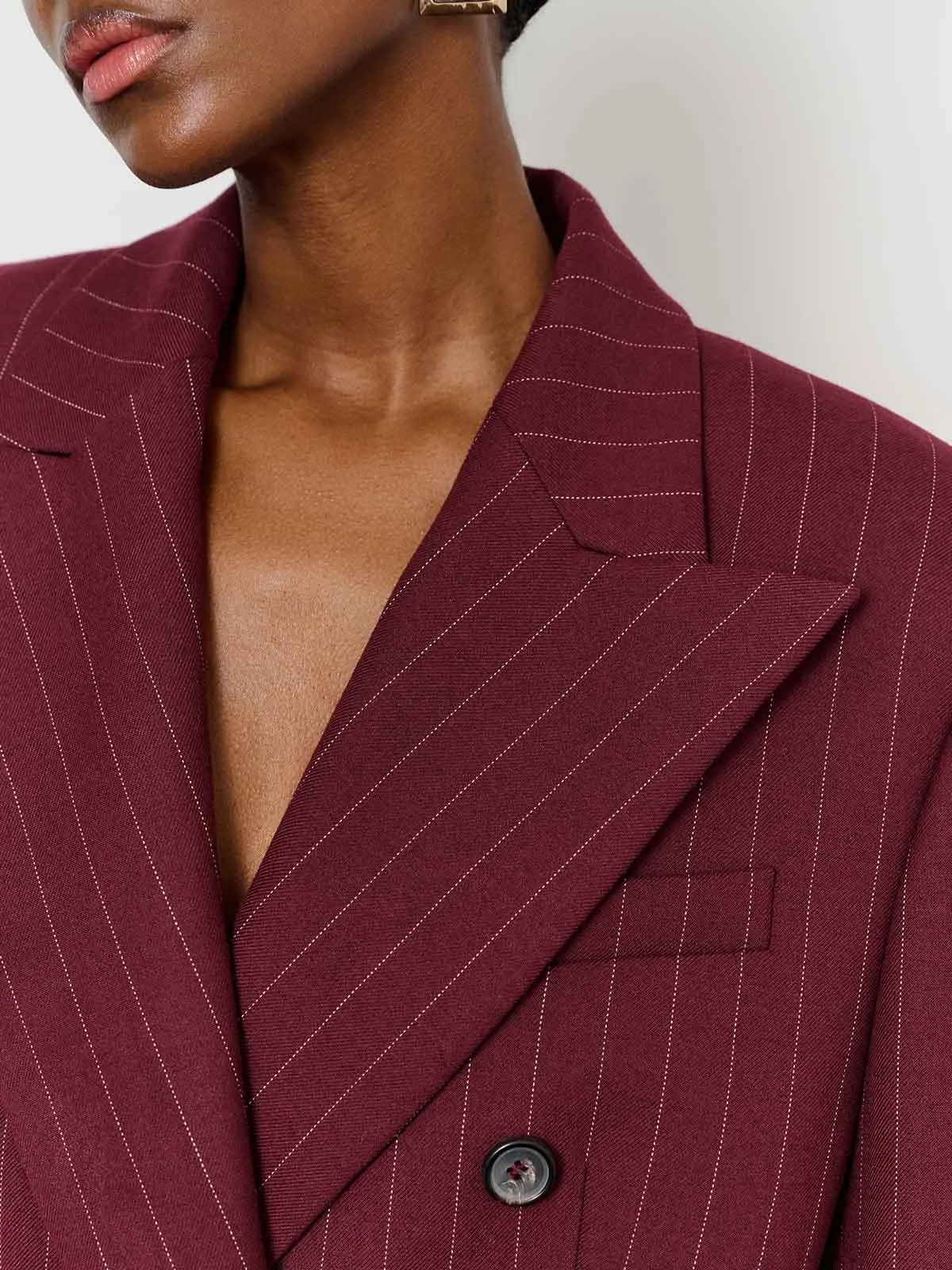 Burgundy Striped Suit - Jacket  High-Waisted Pants Set