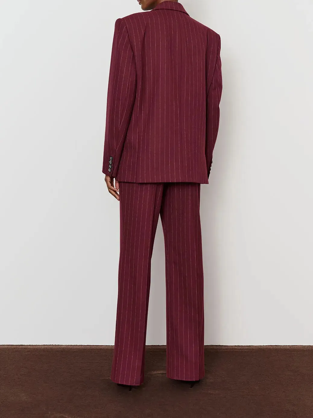 Burgundy Striped Suit - Jacket  High-Waisted Pants Set