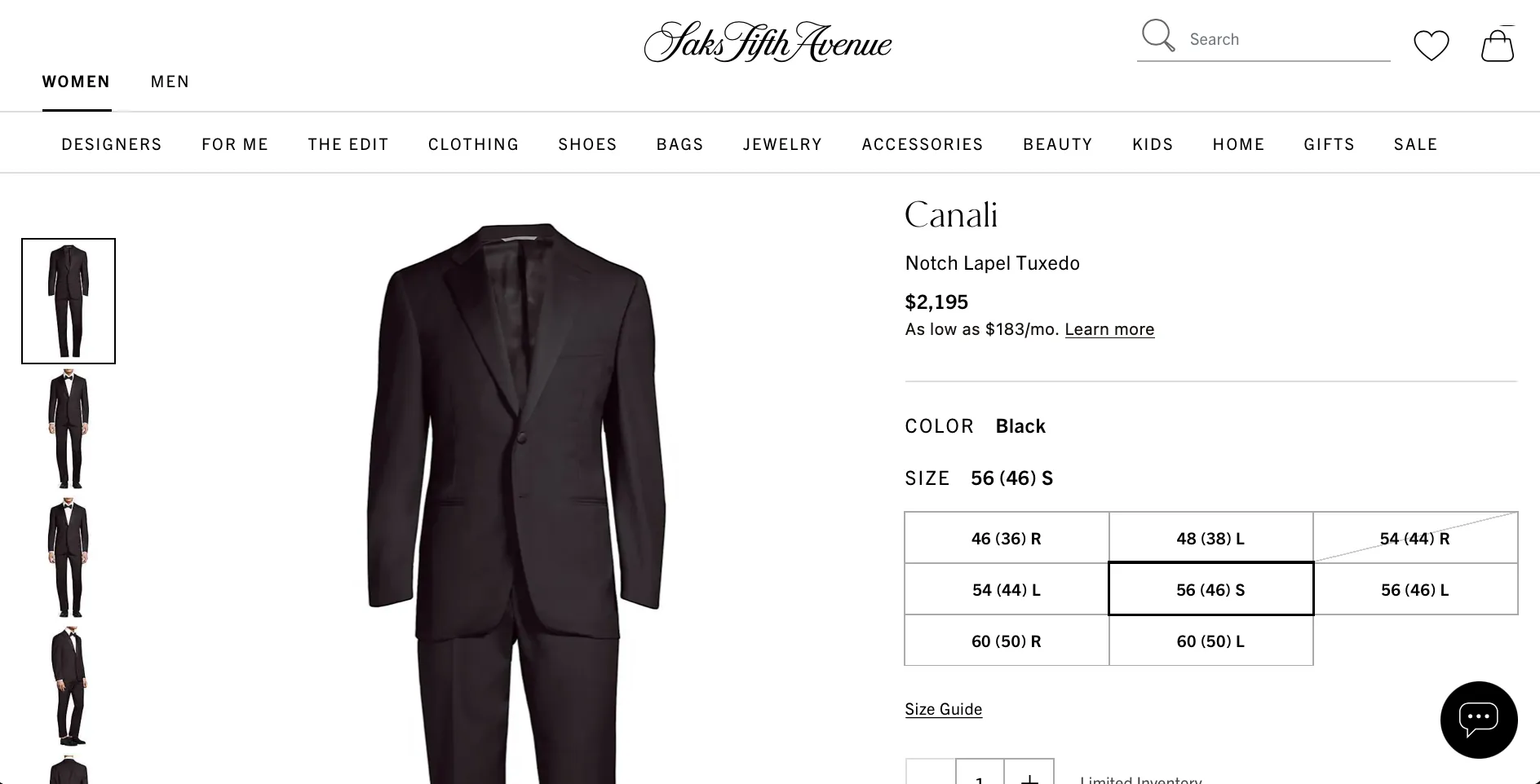 CANALI - Black *CLOSET STAPLE* Notch Lapel Tuxedo Suit - 44S