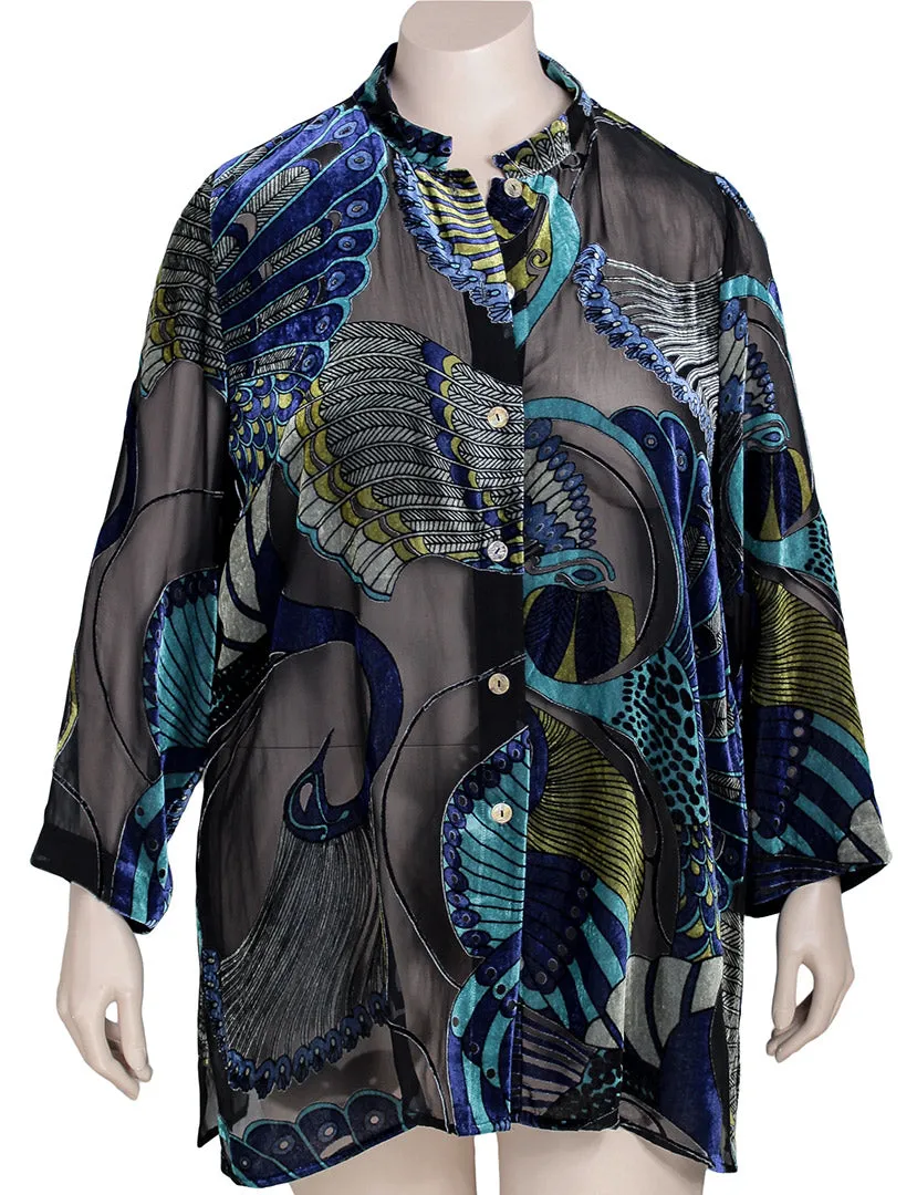 Citron Peacock Velvet Burnout Blouse