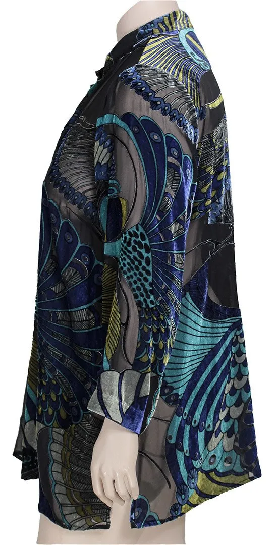 Citron Peacock Velvet Burnout Blouse