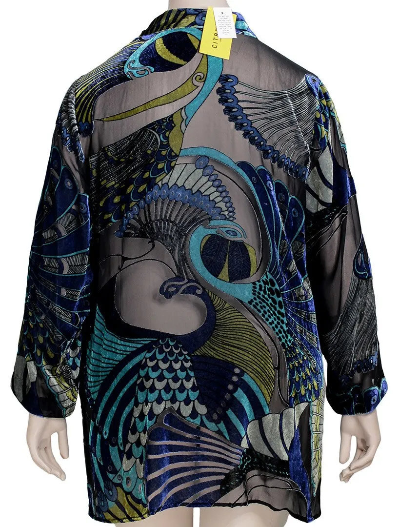 Citron Peacock Velvet Burnout Blouse