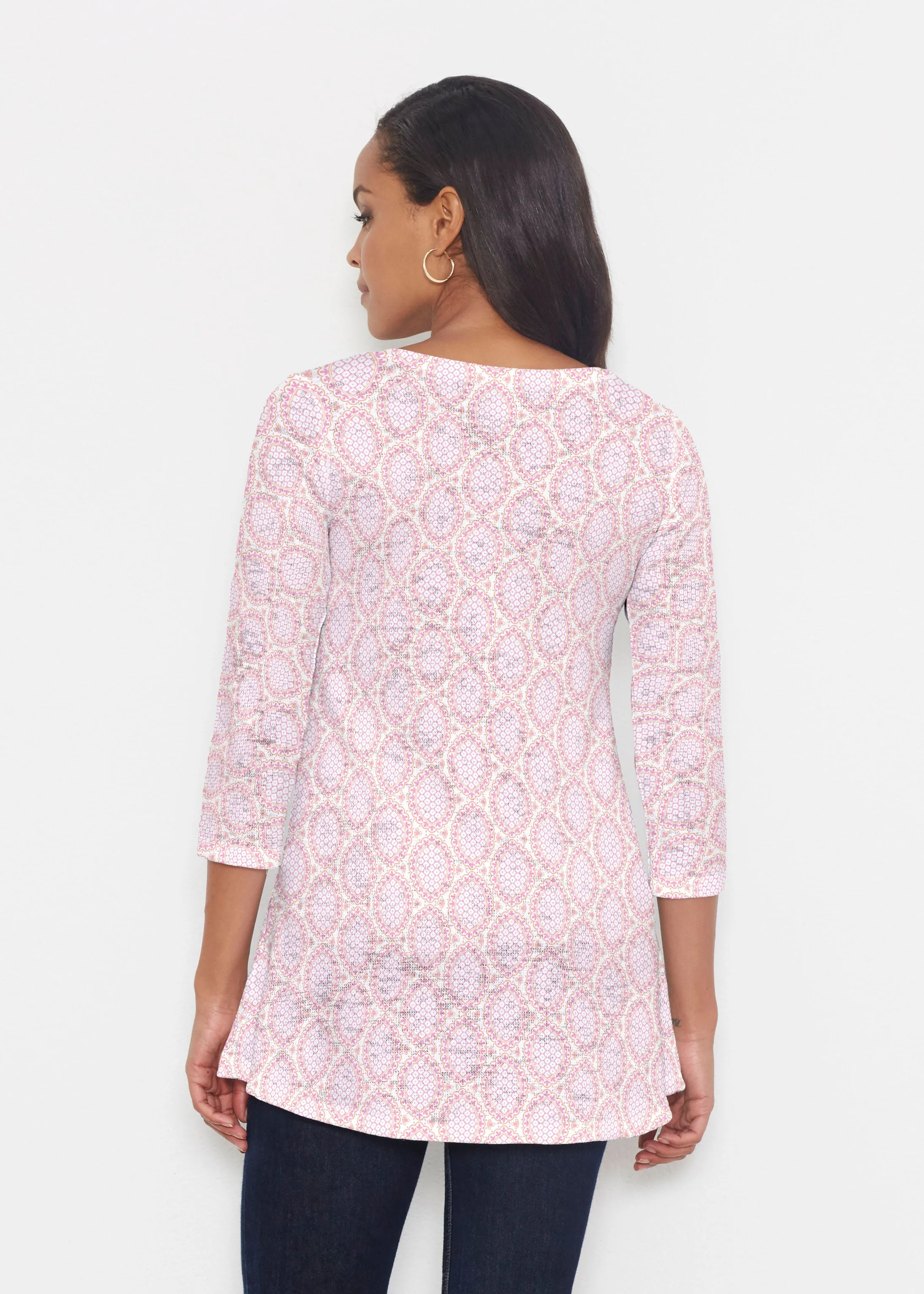 Coastal Lace Pink (7757) ~ Katherine Hi-Lo Thermal Tunic