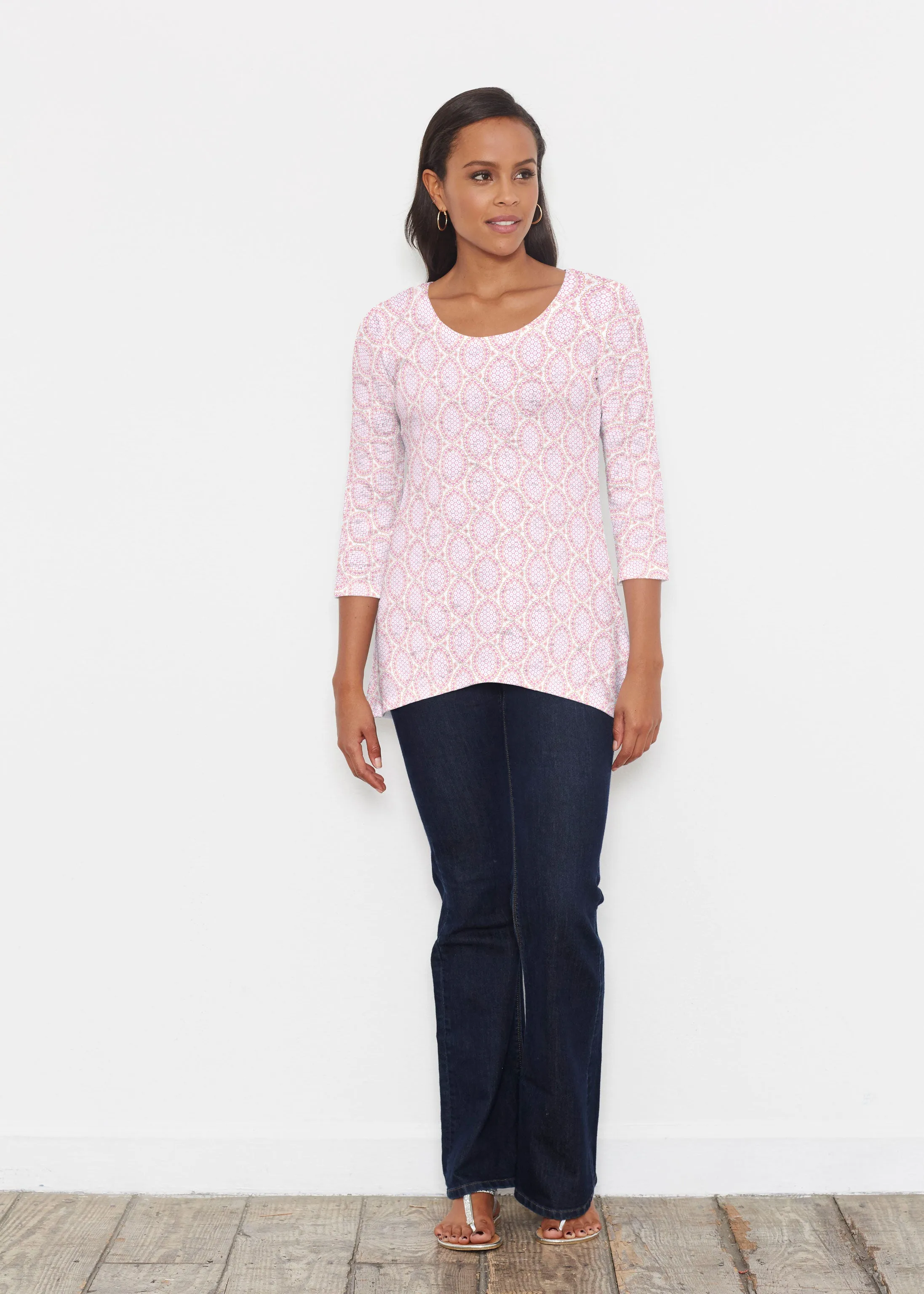 Coastal Lace Pink (7757) ~ Katherine Hi-Lo Thermal Tunic