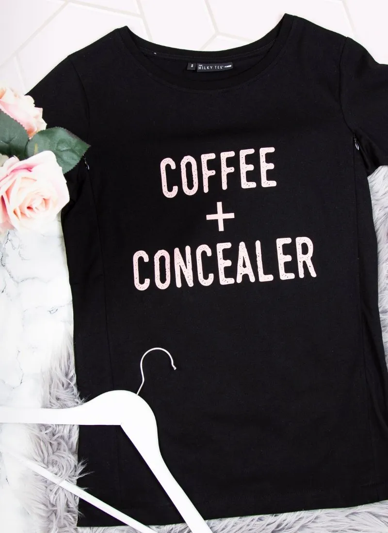 COFFEE   CONCEALER Breastfeeding T-shirt with Zips - Black (Organic Cotton)