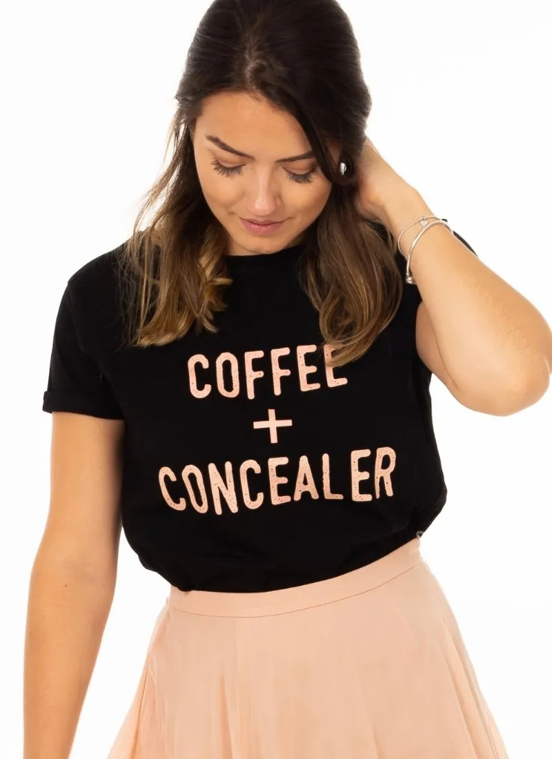 COFFEE   CONCEALER Breastfeeding T-shirt with Zips - Black (Organic Cotton)